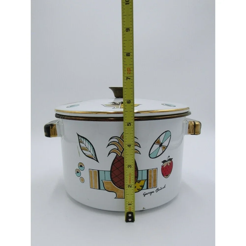 VTG MCM 2 qt Sauce Pot Georges Briard Ambrosia Pineapple Enamelware 60s Retro